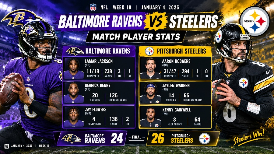 Baltimore Ravens vs Steelers Match Player Stats